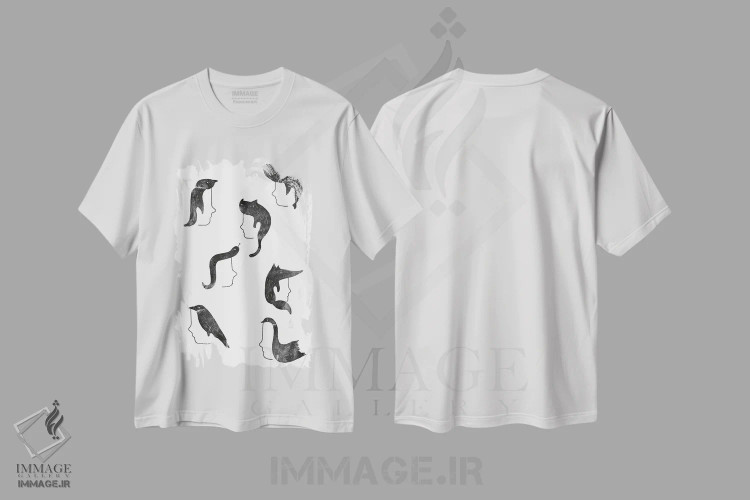 تیشرت سفید طرح دار حیوانات پشمالو، هنر دیجیتال سیاه و سفید اثر لیم هنگ سوی | immage.ir