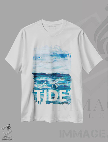تیشرت سفید طرح دار سوارِ موج شدن، دکور ساحلی اثر ال. هیویت | فروشگاه ایماژ
