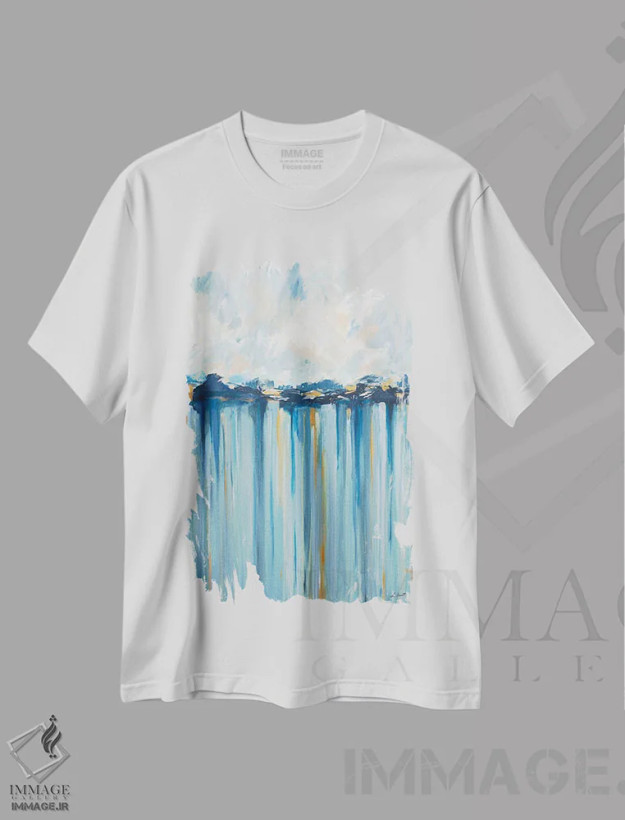 تیشرت سفید طرح دار آبی های اقیانوسی اثر ال. هیویت | فروشگاه ایماژ