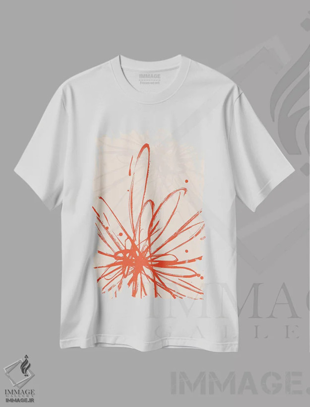 تیشرت سفید طرح دار انفجار نارنگی شماره ۱، دکور معاصر اثر ال. هیویت | فروشگاه ایماژ