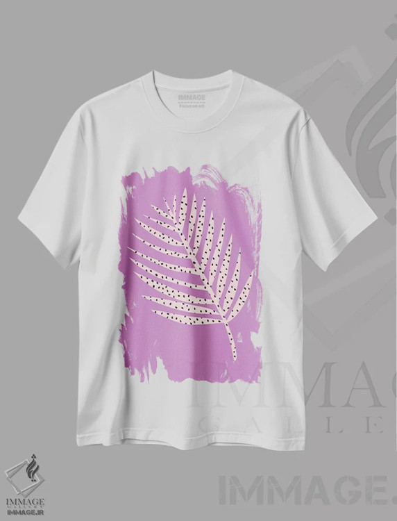 تیشرت سفید طرح دار برگ نخل بنفش، دکور بوهمی اثر لیندا گوبتا | فروشگاه ایماژ