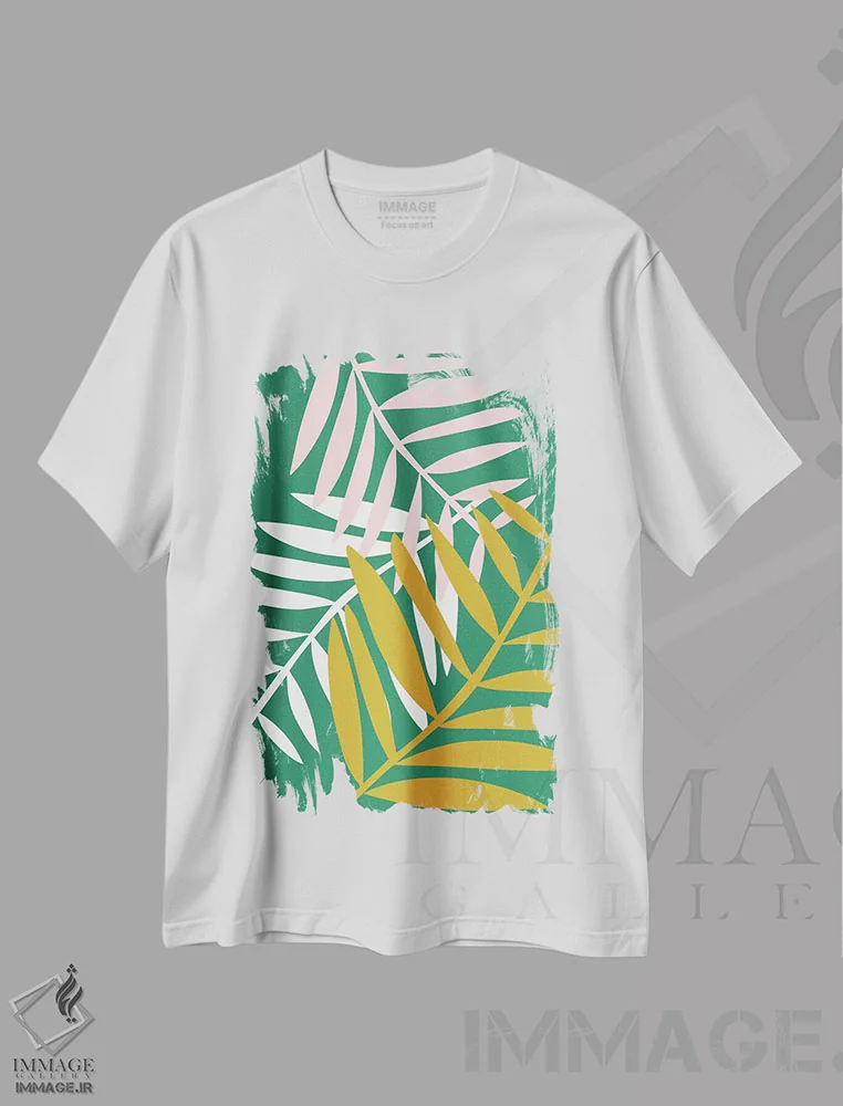 تیشرت سفید طرح دار برگ های نخل سبز، دکور بوهمی اثر لیندا گوبتا | immage.ir