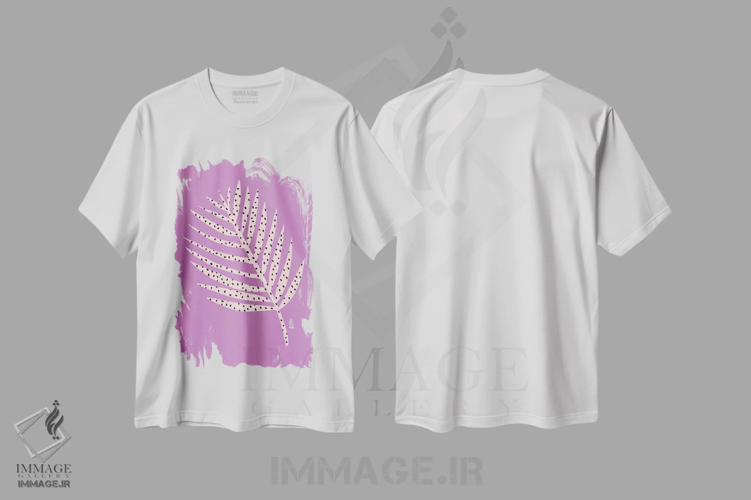 تیشرت سفید طرح دار برگ نخل بنفش، دکور بوهمی اثر لیندا گوبتا | فروشگاه ایماژ