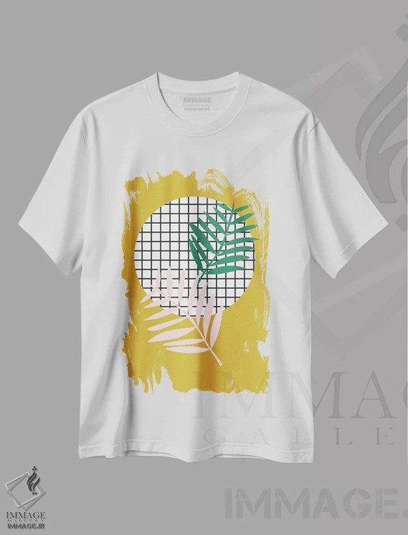 تیشرت سفید طرح دار برگ های نخل خردلی، دکور بوهمی اثر لیندا گوبتا | immage.ir