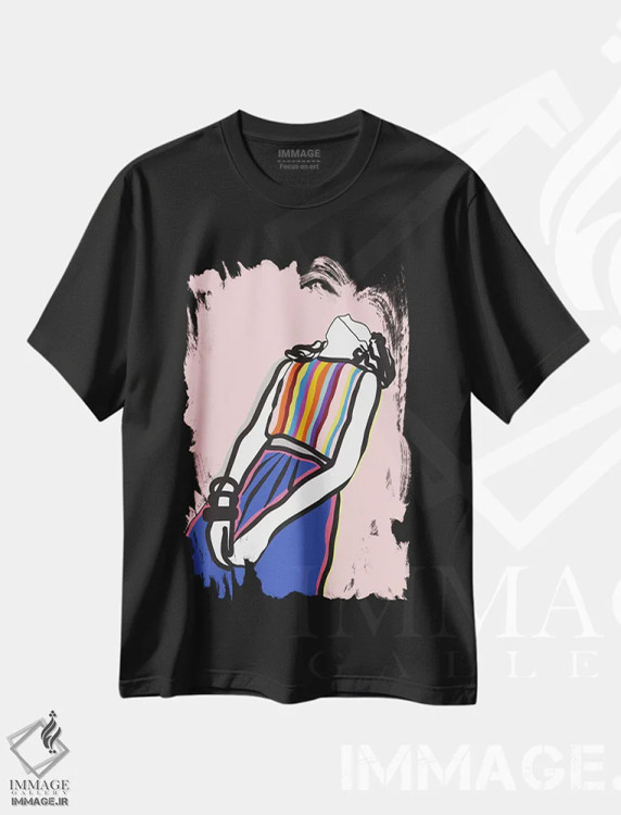 تیشرت مشکی طرح دار دختر آرام، تزئینی اثر لیندا گوبتا | فروشگاه ایماژ