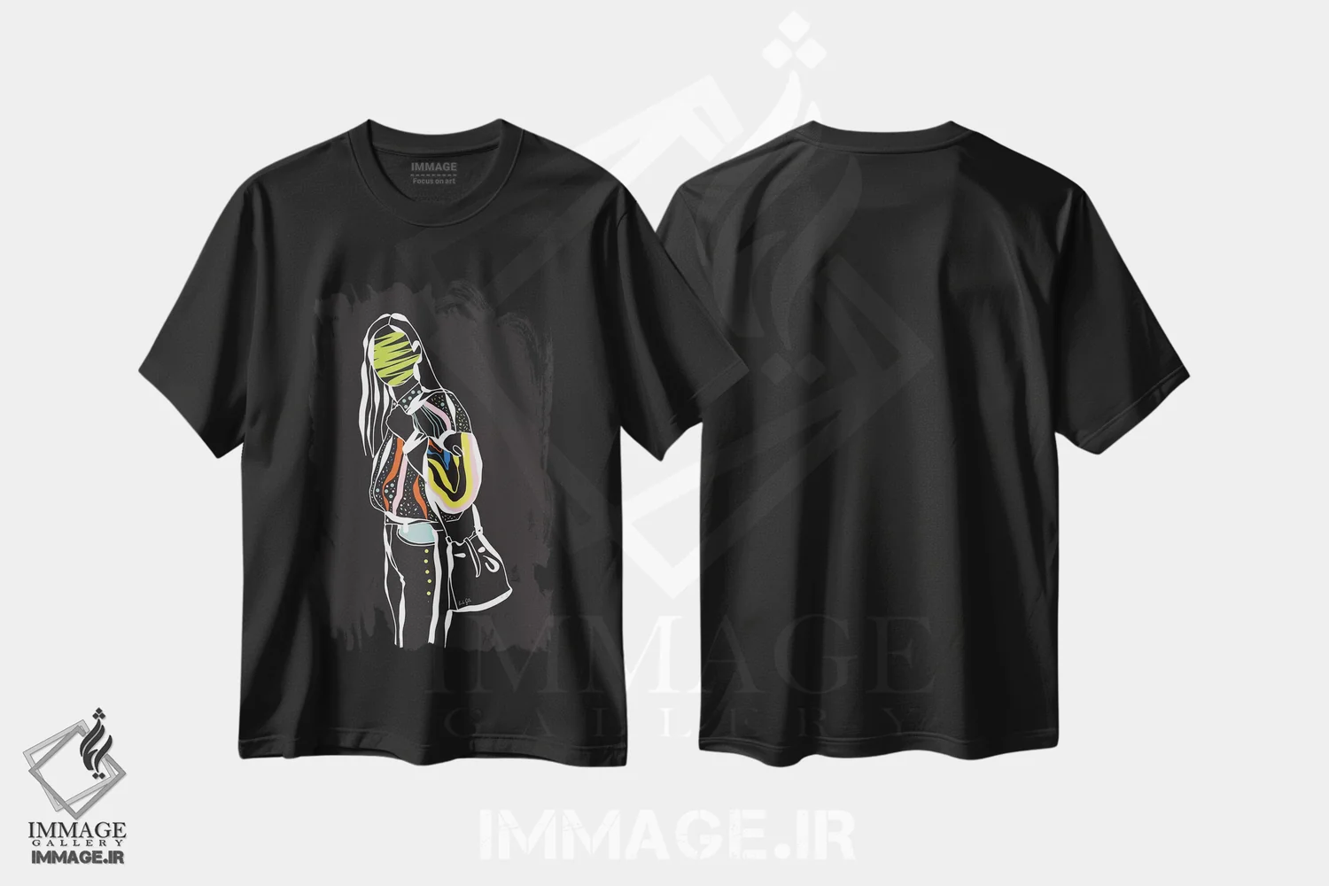 تیشرت مشکی طرح دار دختر مدرن، آبستره اثر لیندا گوبتا | فروشگاه ایماژ