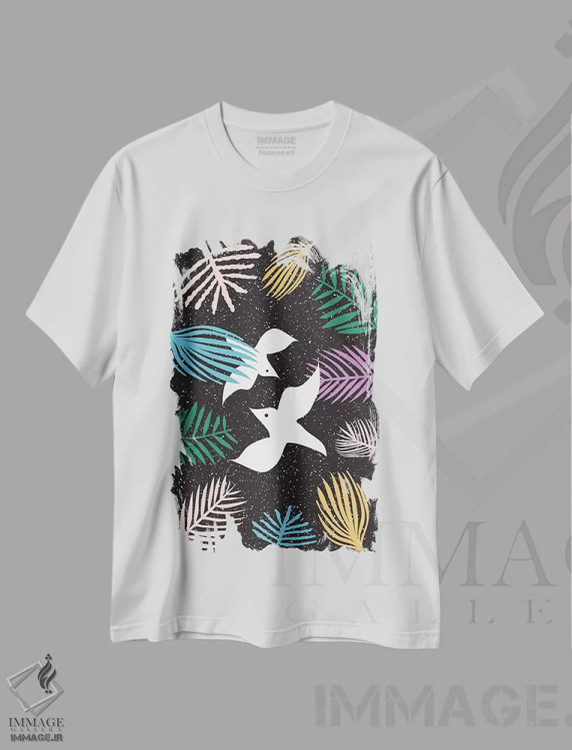 تیشرت سفید طرح دار پرندگان بهشتی، تزئینی اثر لیندا گوبتا | immage.ir