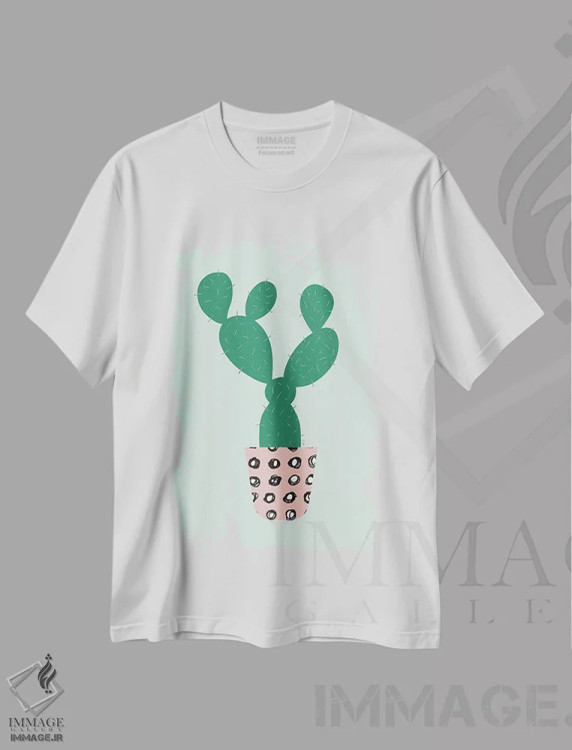 تیشرت سفید طرح دار کاکتوس، دکور بوهمی اثر لیندا گوبتا | فروشگاه ایماژ