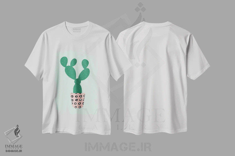 تیشرت سفید طرح دار کاکتوس، دکور بوهمی اثر لیندا گوبتا | فروشگاه ایماژ