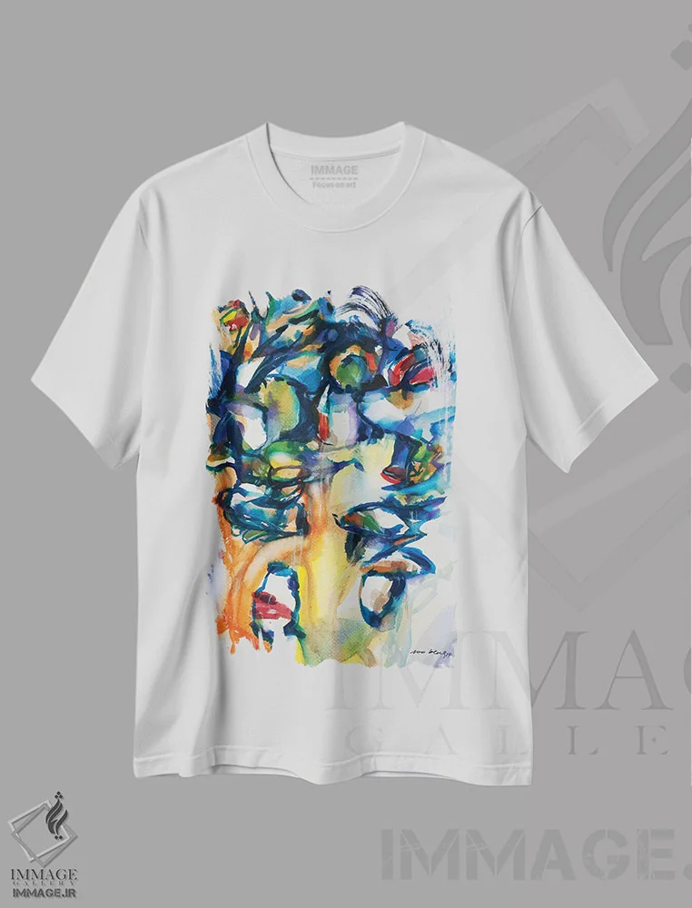 تیشرت سفید طرح دار قایق ها انتزاعی ۱ اثر سو بنگ لیم | فروشگاه ایماژ