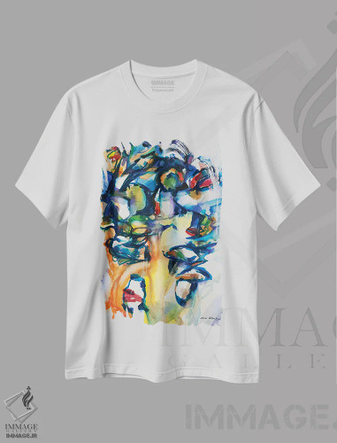 تیشرت سفید طرح دار قایق ها انتزاعی ۱ اثر سو بنگ لیم | فروشگاه ایماژ