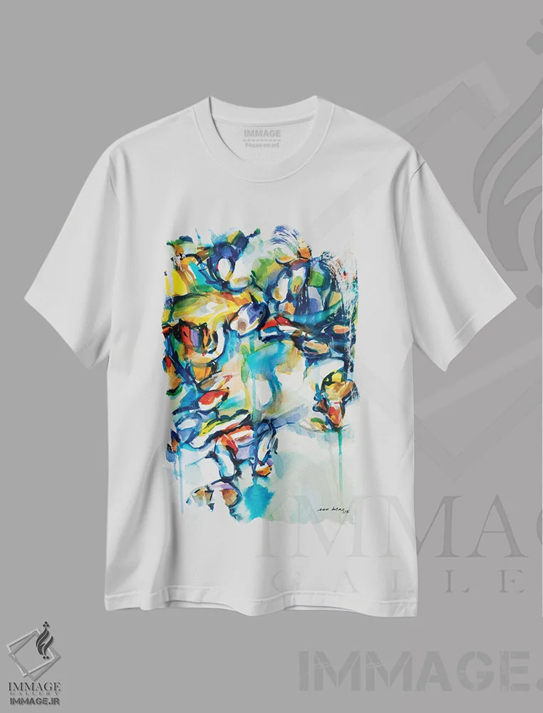 تیشرت سفید طرح دار قایق ها انتزاعی ۲ اثر سو بنگ لیم | فروشگاه ایماژ