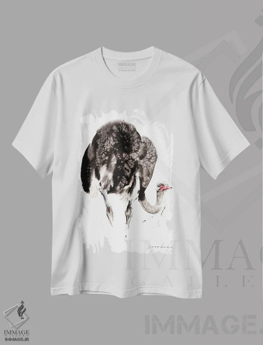 تیشرت سفید طرح دار شترمرغ، دکور معاصر اثر سو بنگ لیم | فروشگاه ایماژ