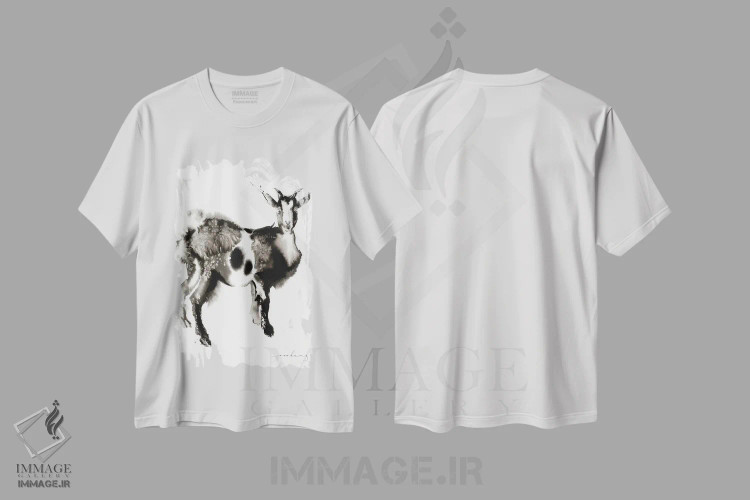 تیشرت سفید طرح دار حالت بز، هنر تزئینی سیاه و سفید اثر سو بنگ لیم | immage.ir