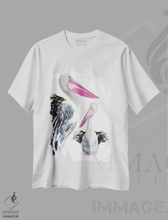 تیشرت سفید طرح دار پلیکان باوقار، دکور ساحلی اثر سو بنگ لیم | فروشگاه ایماژ