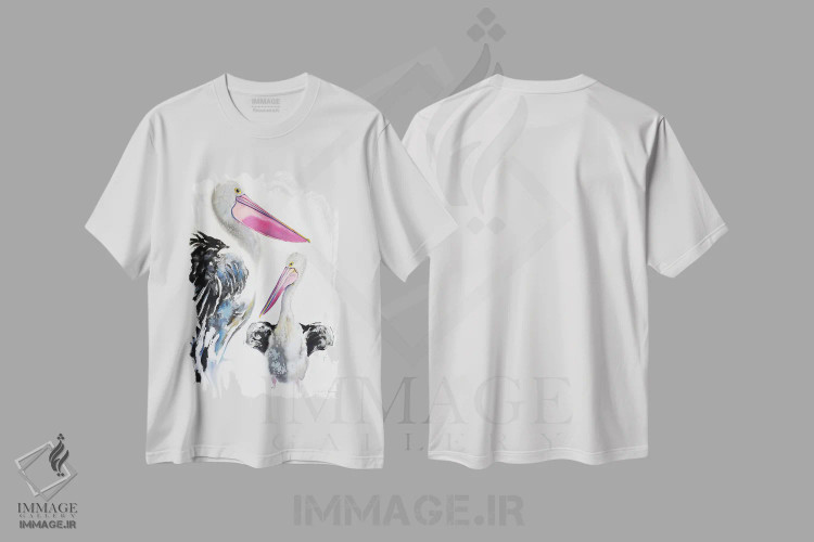 تیشرت سفید طرح دار پلیکان باوقار، دکور ساحلی اثر سو بنگ لیم | فروشگاه ایماژ