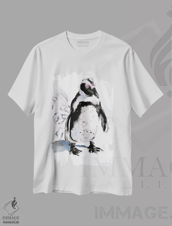 تیشرت سفید طرح دار ردپای پنگوئن، دکور معاصر اثر سو بنگ لیم | فروشگاه ایماژ