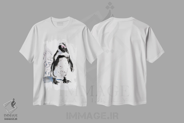 تیشرت سفید طرح دار ردپای پنگوئن، دکور معاصر اثر سو بنگ لیم | فروشگاه ایماژ