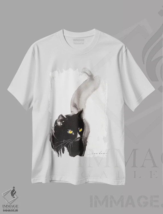 تیشرت سفید طرح دار راه رفتن گربه ۴، مدیوم اثر سو بنگ لیم | فروشگاه ایماژ