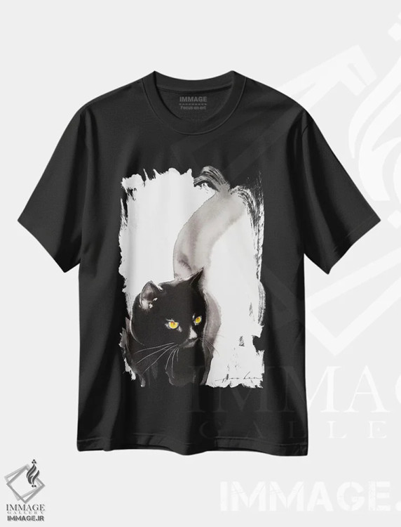 تیشرت مشکی طرح دار راه رفتن گربه ۴، مدیوم اثر سو بنگ لیم | immage.ir