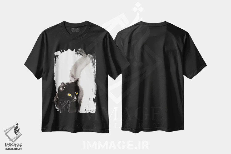 تیشرت مشکی طرح دار راه رفتن گربه ۴، مدیوم اثر سو بنگ لیم | immage.ir