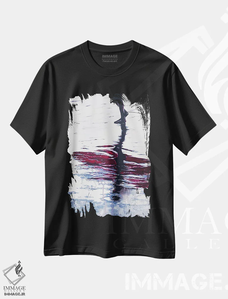 تیشرت مشکی طرح دار گام های تفکر، دکور ساحلی اثر سو بنگ لیم | immage.ir