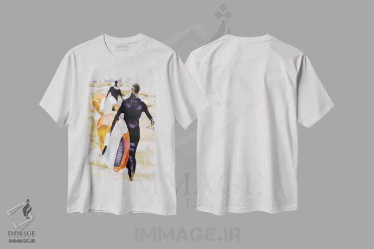 تیشرت سفید طرح دار بهشت موج سواران، دکور ساحلی اثر سو بنگ لیم | فروشگاه ایماژ