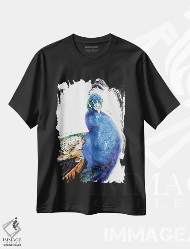 تیشرت مشکی طرح دار پرنده باشکوه، دکور آسیایی اثر سو بنگ لیم | فروشگاه ایماژ