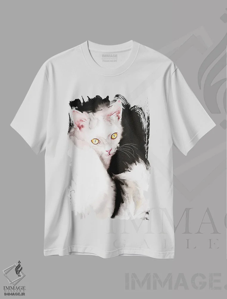 تیشرت سفید طرح دار سلام کیتی، هنر فاخر معاصر اثر سو بنگ لیم | فروشگاه ایماژ