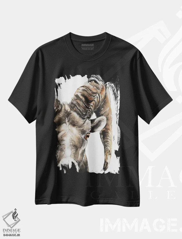 تیشرت مشکی طرح دار قوچ سنگی، هنر فاخر معاصر اثر سو بنگ لیم | فروشگاه ایماژ