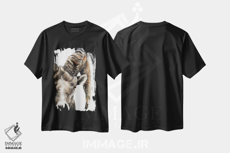 تیشرت مشکی طرح دار قوچ سنگی، هنر فاخر معاصر اثر سو بنگ لیم | فروشگاه ایماژ