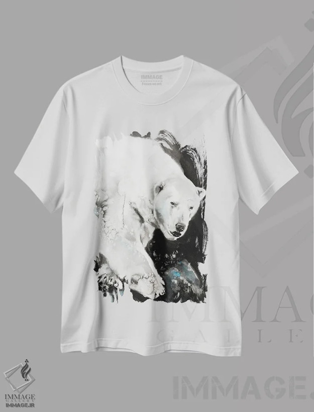 تیشرت سفید طرح دار هیولای یخی، هنر فاخر معاصر اثر سو بنگ لیم | فروشگاه ایماژ