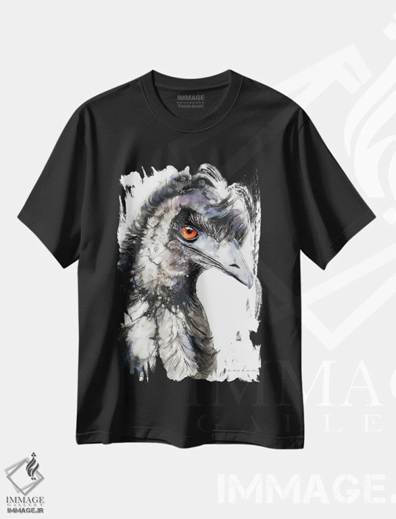 تیشرت مشکی طرح دار شترمرغ دونده ۴، هنر فاخر معاصر اثر سو بنگ لیم | فروشگاه ایماژ