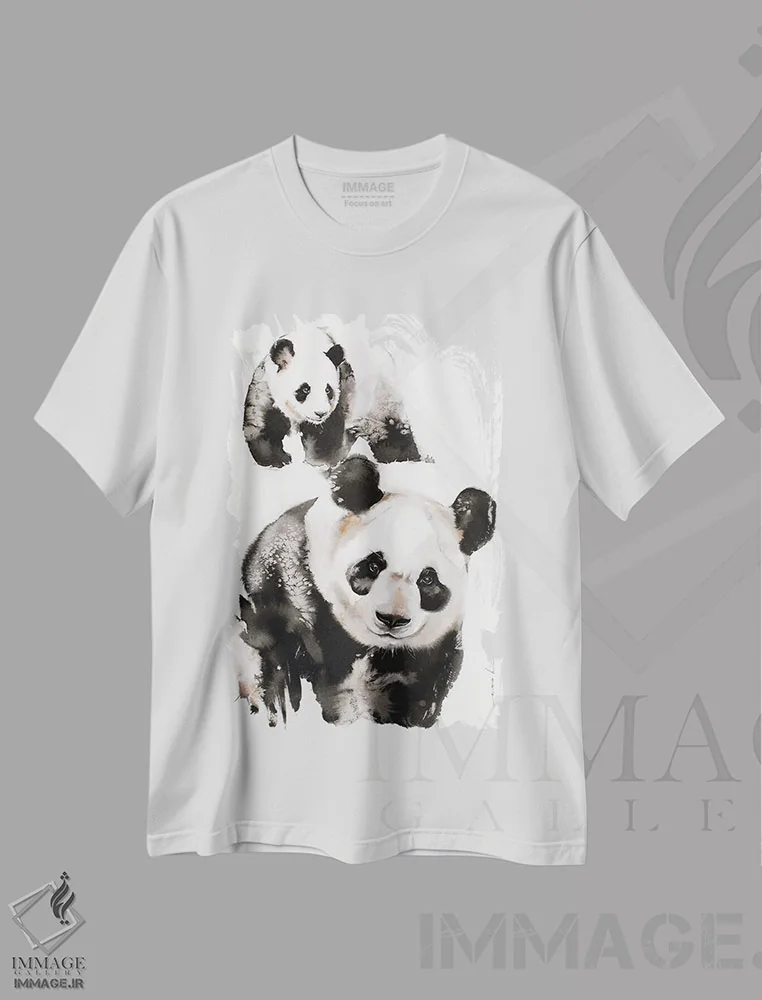 تیشرت سفید طرح دار جفت پاندا، هنر فاخر معاصر اثر سو بنگ لیم | فروشگاه ایماژ