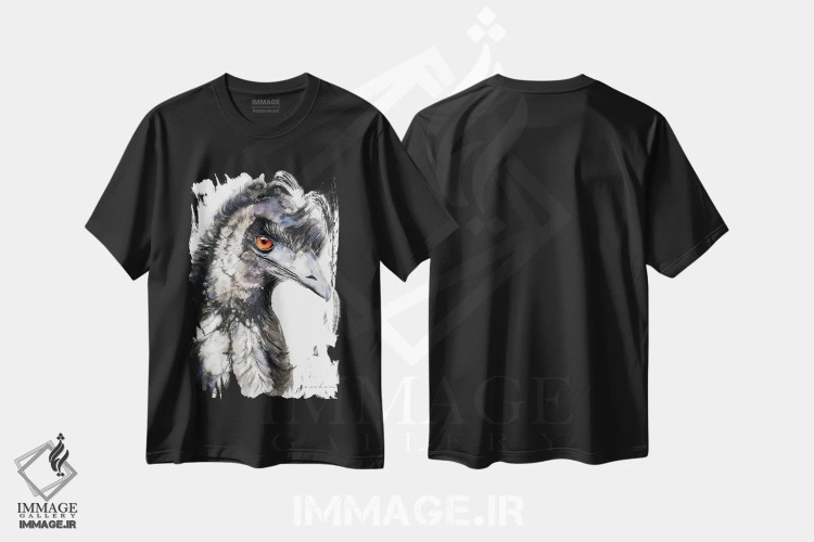 تیشرت مشکی طرح دار شترمرغ دونده ۴، هنر فاخر معاصر اثر سو بنگ لیم | فروشگاه ایماژ