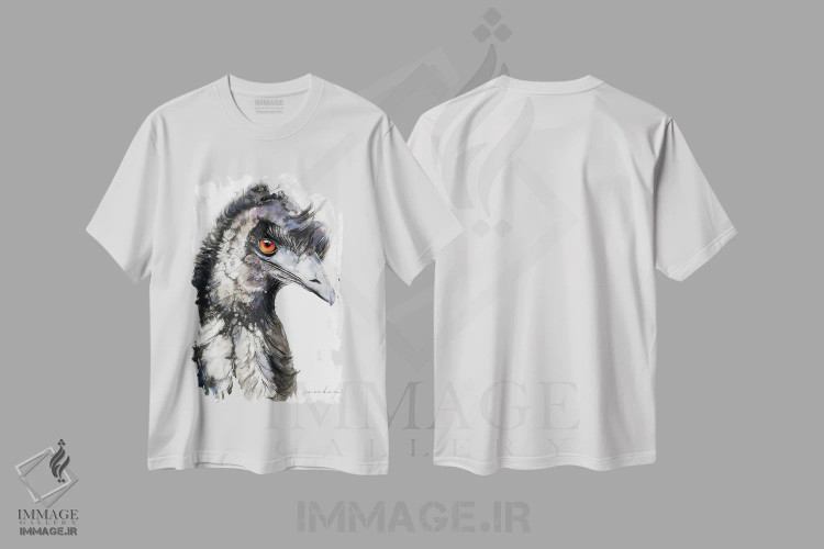 تیشرت سفید طرح دار شترمرغ دونده ۴، هنر فاخر معاصر اثر سو بنگ لیم | immage.ir