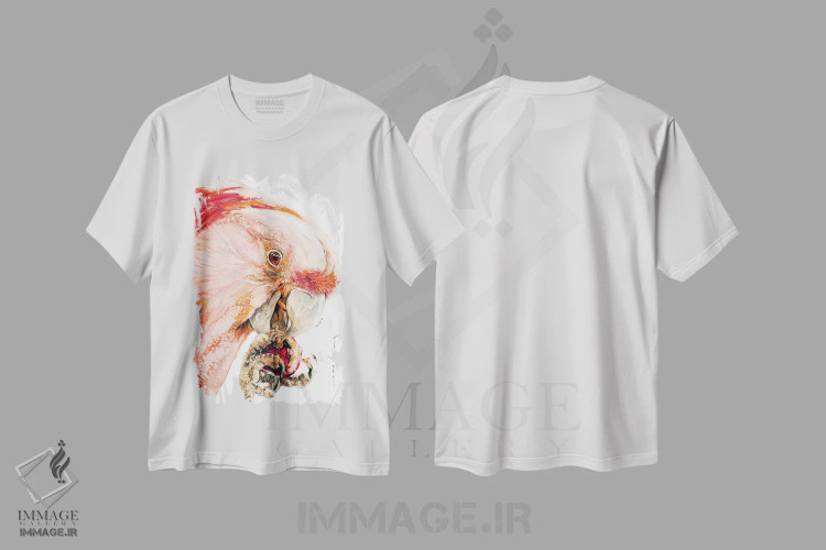 تیشرت سفید طرح دار کاکاتوآ، دکور معاصر اثر سو بنگ لیم | فروشگاه ایماژ