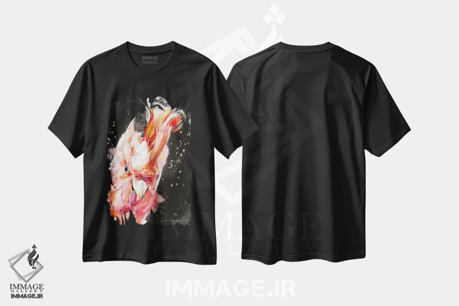 تیشرت مشکی طرح دار کاکاتوآ II، دکور معاصر اثر سو بنگ لیم | فروشگاه ایماژ