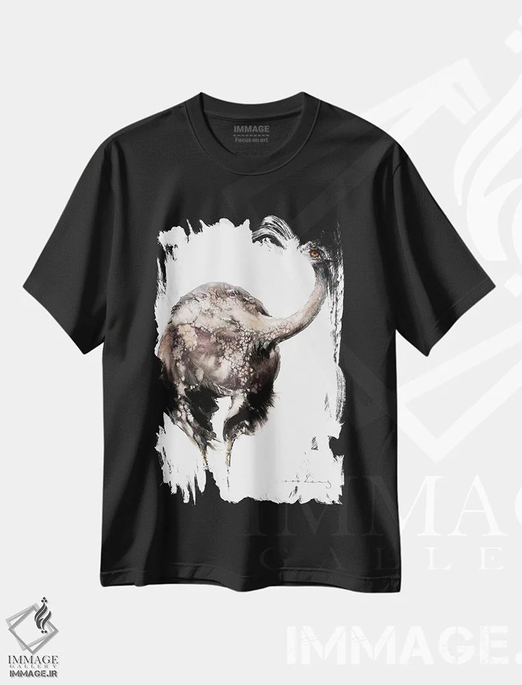 تیشرت مشکی طرح دار شترمرغ دونده V، دکور معاصر اثر سو بنگ لیم | فروشگاه ایماژ