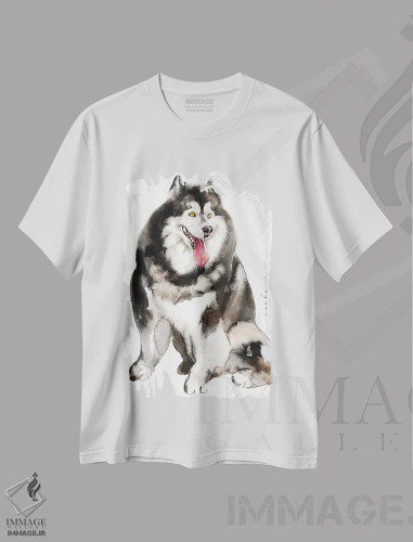 تیشرت سفید طرح دار توله هاسکی، دکور معاصر اثر سو بنگ لیم | فروشگاه ایماژ