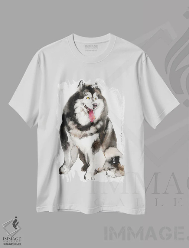 تیشرت سفید طرح دار توله هاسکی، دکور معاصر اثر سو بنگ لیم | فروشگاه ایماژ