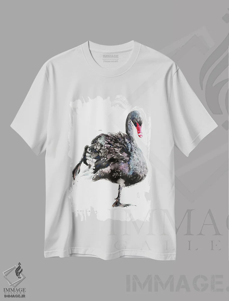 تیشرت سفید طرح دار باله قوها، دکور معاصر اثر سو بنگ لیم | فروشگاه ایماژ