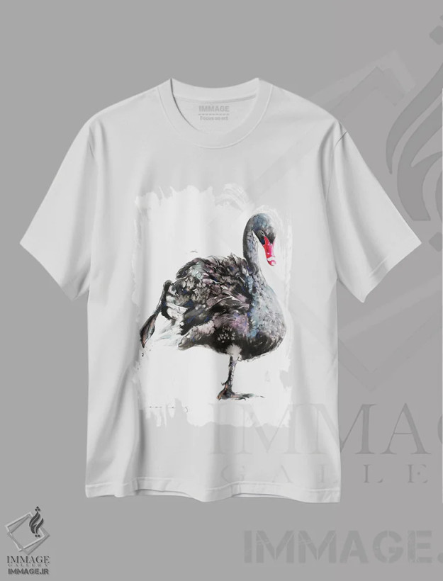 تیشرت سفید طرح دار باله قوها، دکور معاصر اثر سو بنگ لیم | فروشگاه ایماژ