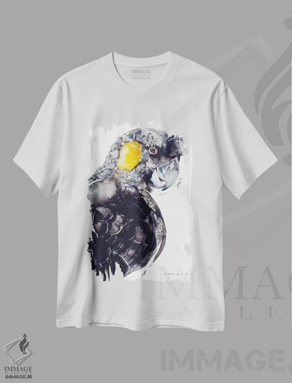 تیشرت سفید طرح دار کاکاتو سیاه دم زرد، دکور معاصر اثر سو بنگ لیم | immage.ir