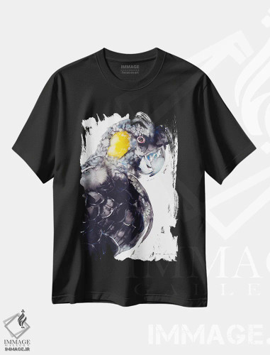 تیشرت مشکی طرح دار کاکاتو سیاه دم زرد، دکور معاصر اثر سو بنگ لیم | فروشگاه ایماژ