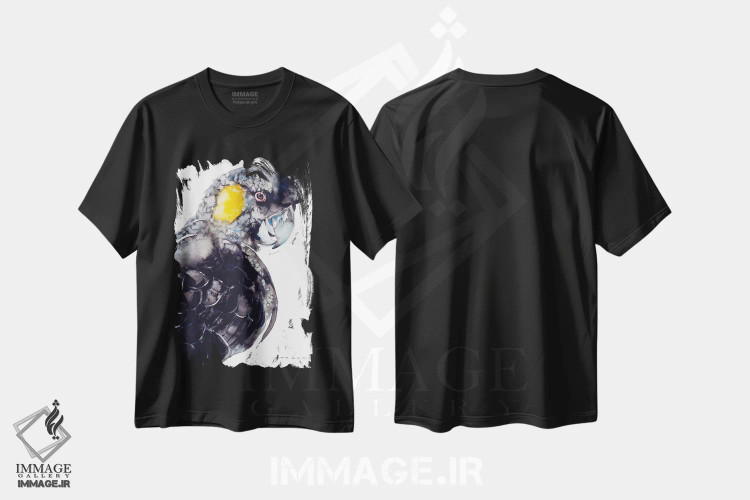 تیشرت مشکی طرح دار کاکاتو سیاه دم زرد، دکور معاصر اثر سو بنگ لیم | فروشگاه ایماژ