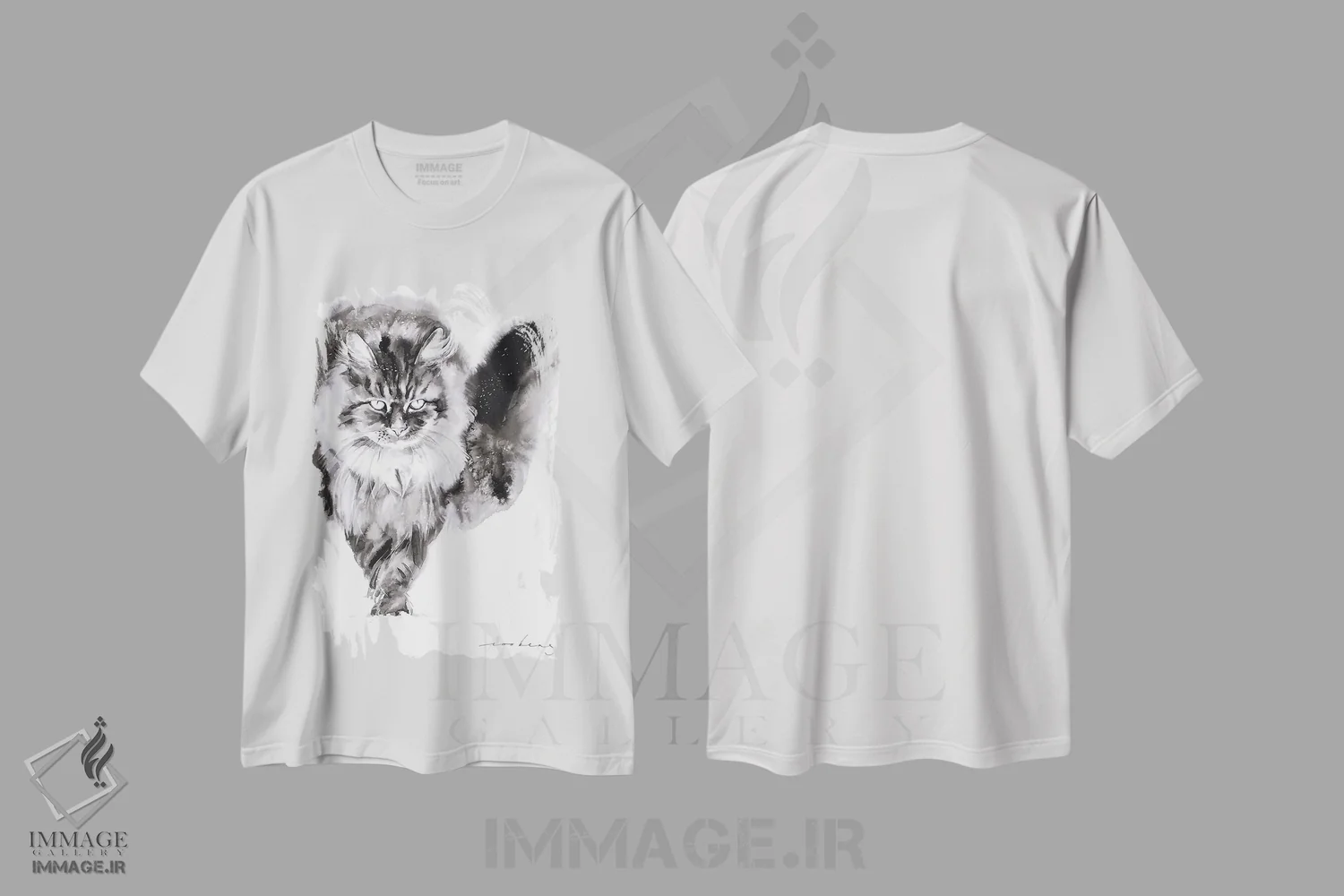 تیشرت سفید طرح دار قدم زنی زمستانی، هنر تزئینی سیاه و سفید اثر سو بنگ لیم | فروشگاه ایماژ