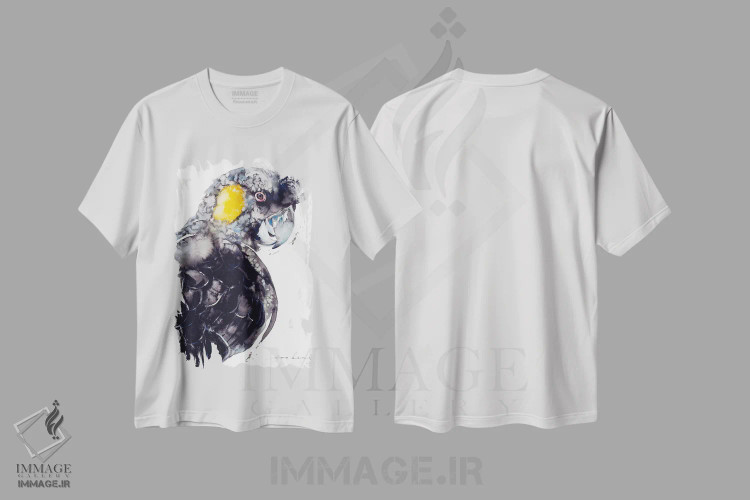 تیشرت سفید طرح دار کاکاتو سیاه دم زرد، دکور معاصر اثر سو بنگ لیم | immage.ir