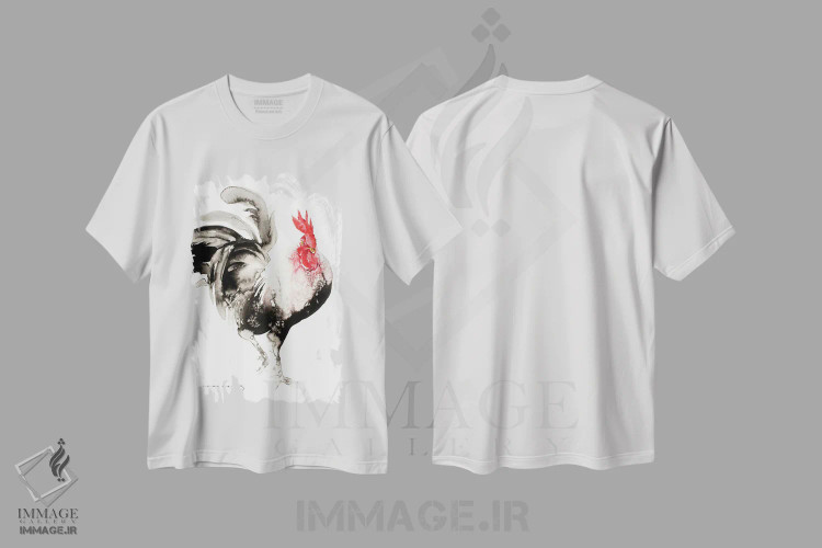 تیشرت سفید طرح دار راه رفتن نمایشی خروس، دکور معاصر اثر سو بنگ لیم | فروشگاه ایماژ