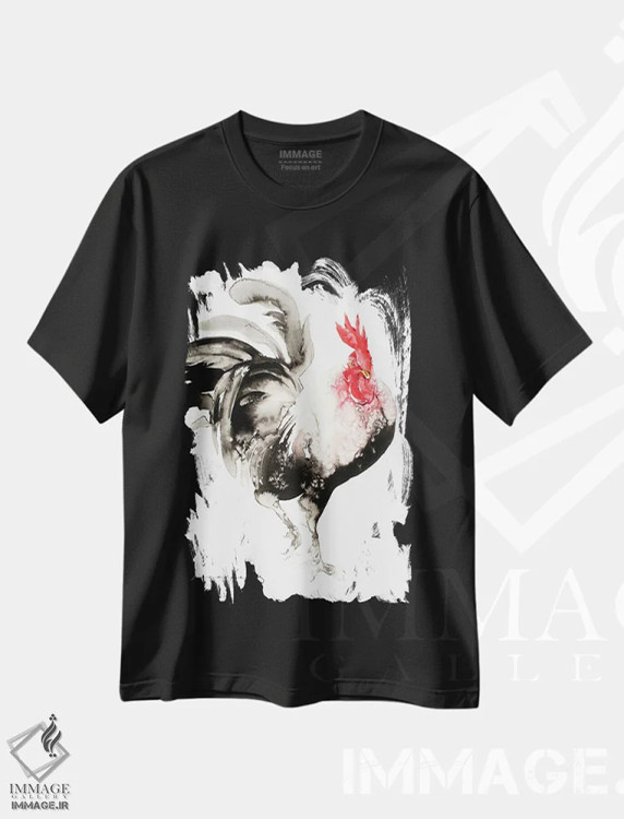 تیشرت مشکی طرح دار راه رفتن نمایشی خروس، دکور معاصر اثر سو بنگ لیم | immage.ir